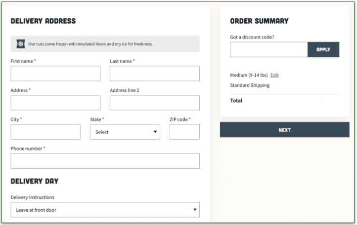 Screenshot of Good Chop's signup button