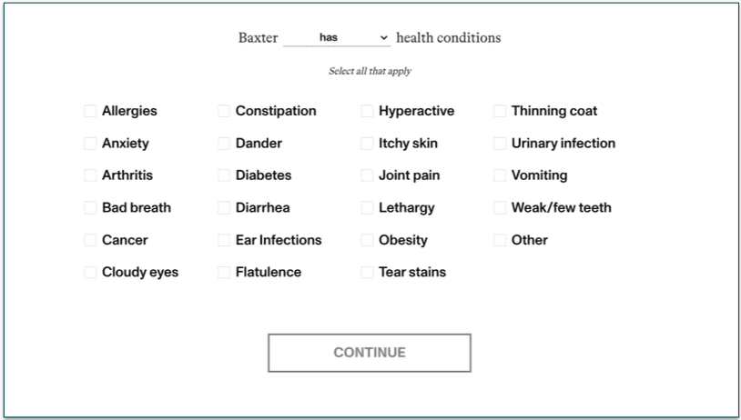 Tell Spot & Tango about allergies at sign-up