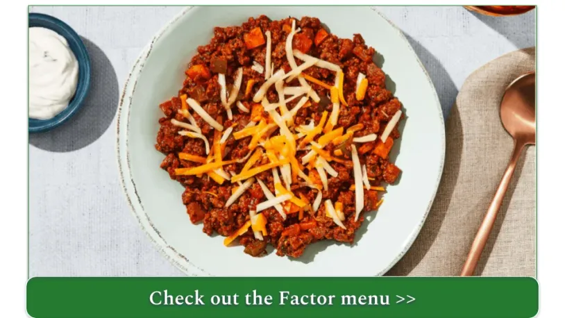 Factor's Chorizo Chili with Shredded Cheese & Scallion Sour Cream