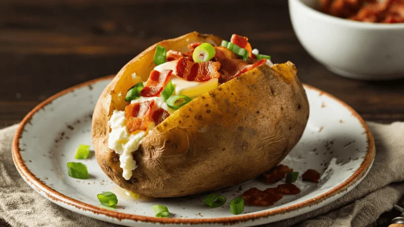  a fully-loaded baked potato on a plate