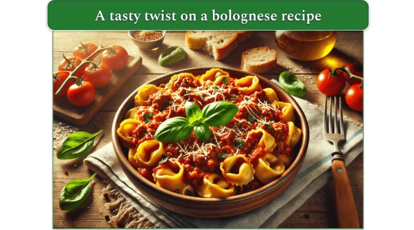 Tortellini Bolognese served in a dish