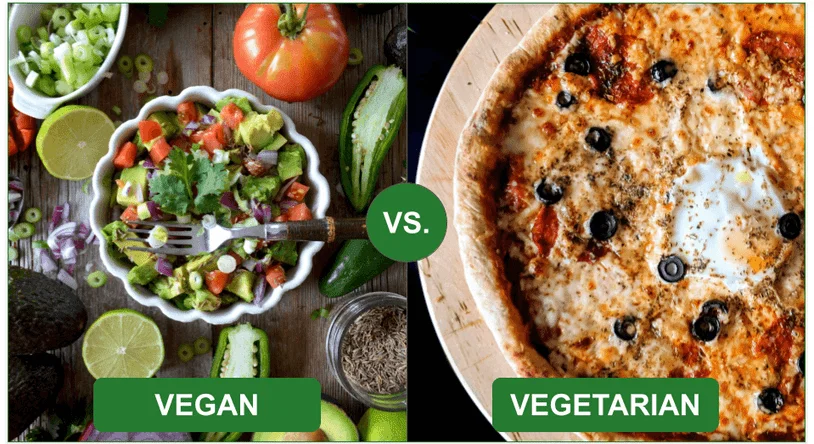 A vegan salad compared with a vegetarian pizza