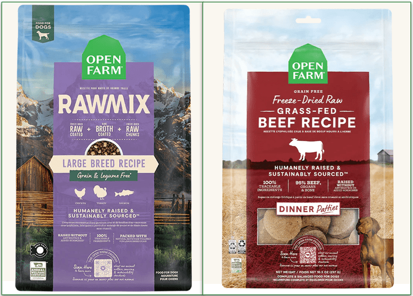 Two different types of raw meals on offer from Open Farm
