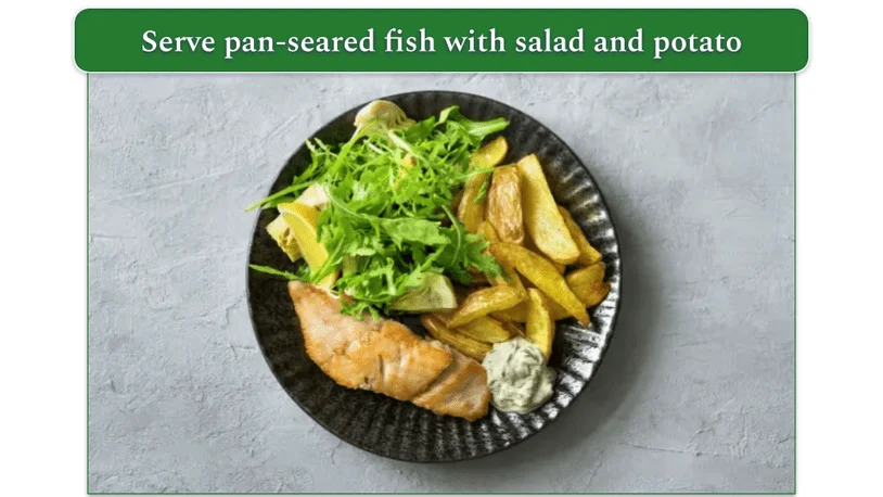 HelloFresh's Seared Rockfish dish served with potatoes and salad