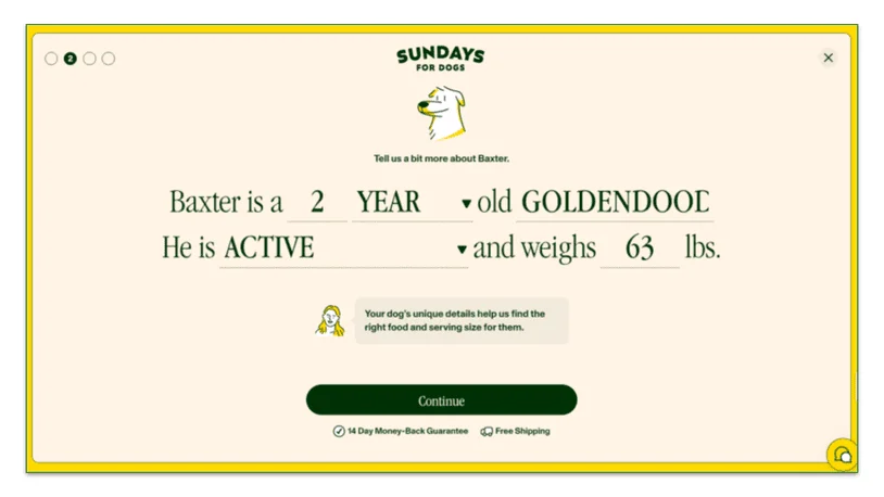 Sundays for Dogs' signup page