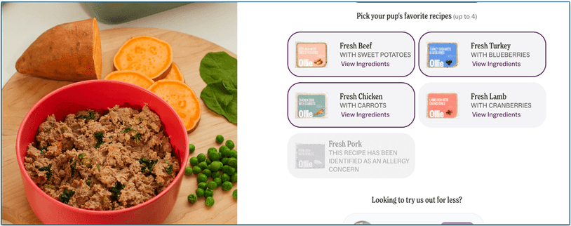 Ollie's fresh recipe selection page