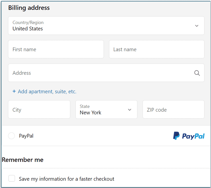 Billing address details on Portland Pet Food Company's website
