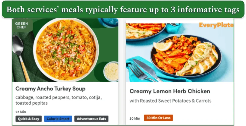 Green Chef and EveryPlate meals