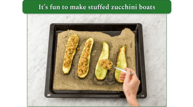 Stuffed zucchini boats on a tray from HelloFresh