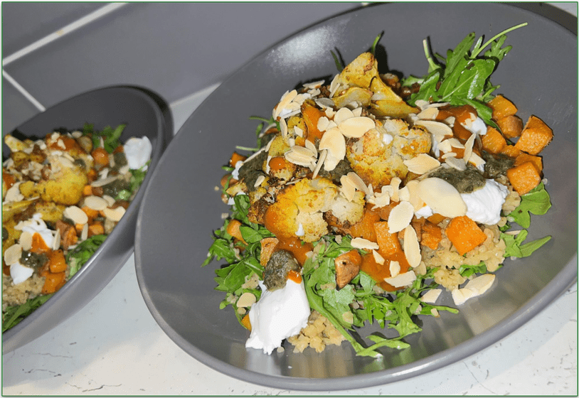 Two bowls of Green Chef’s Harissa and Zhoug Cauliflower recipe