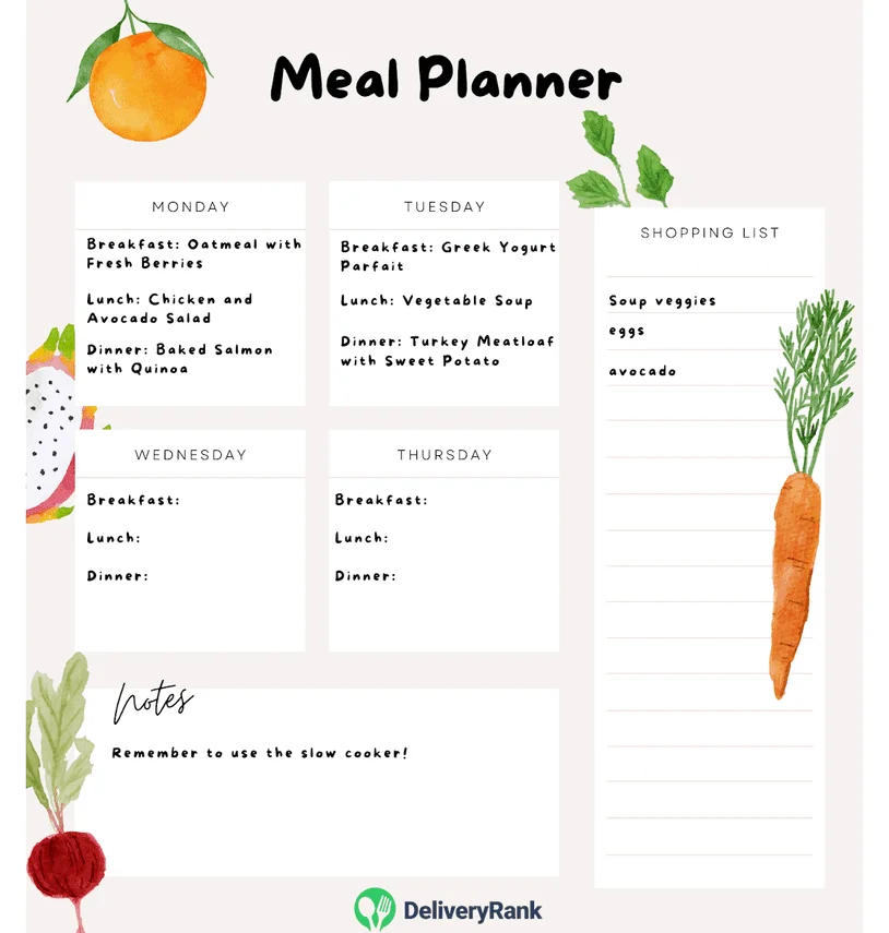 Image of a meal planner with some recipes in it