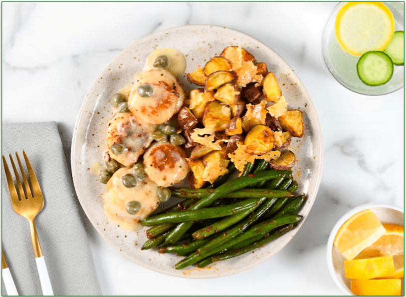 a screenshot of home chef's Lemon-Caper Scallops