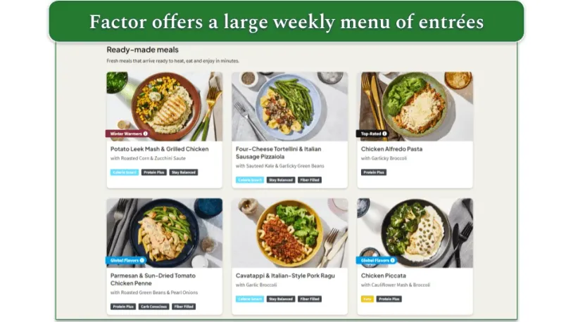 Factor's entrée options on its menu