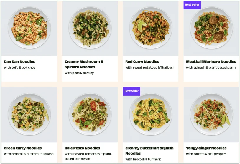 a screenshot of splendid spoon's noodle menu