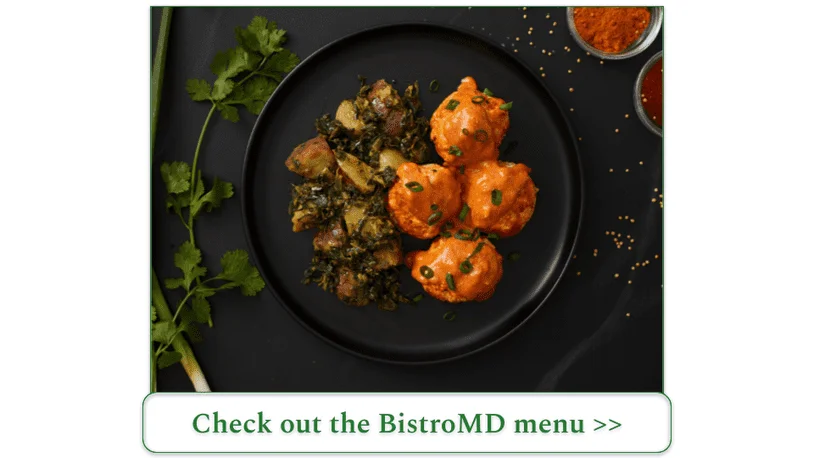 BistroMD's Chicken Tikka Masala Meatballs with Saag Aloo