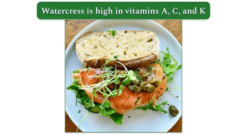 watercress in a smoked salmon sandwich with watercress