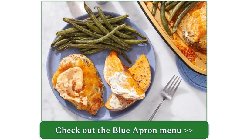Blue Apron's Oven-Baked Cheesy Italian Chicken with Garlic-Herb Sweet Potatoes & Green Beans