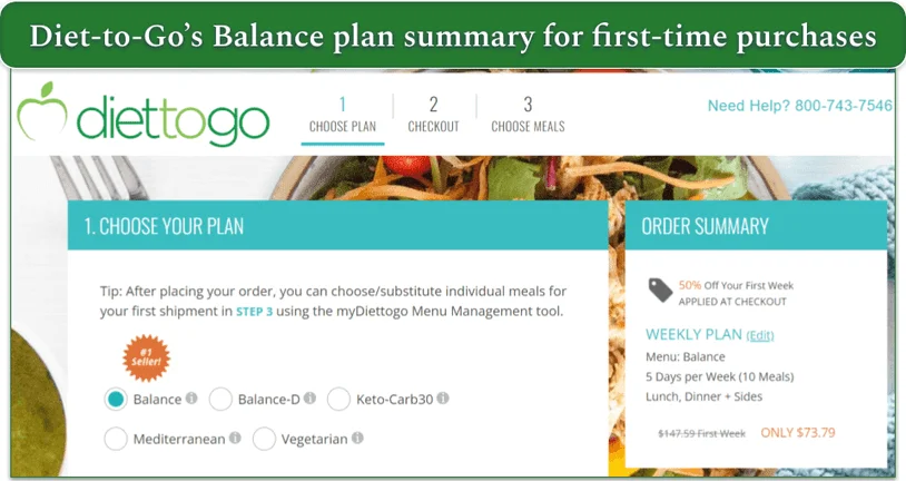 Cost summary for Diet-to-Go's Balance plan