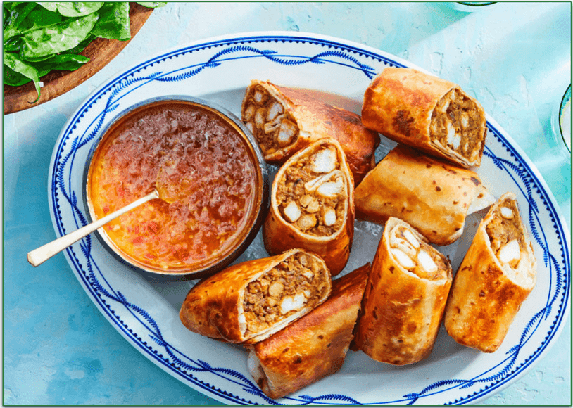 a screenshot of A plate of Crispy Chicken Curry Rolls from Marley Spoon