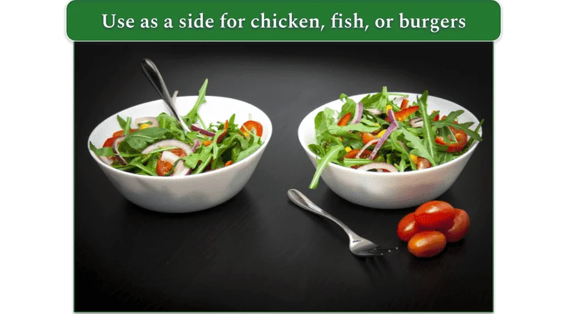 2 bowls filled with arugula salad