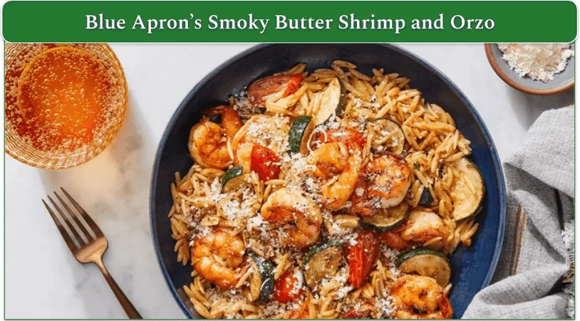 bowl of shrimp, zucchini, and orzo
