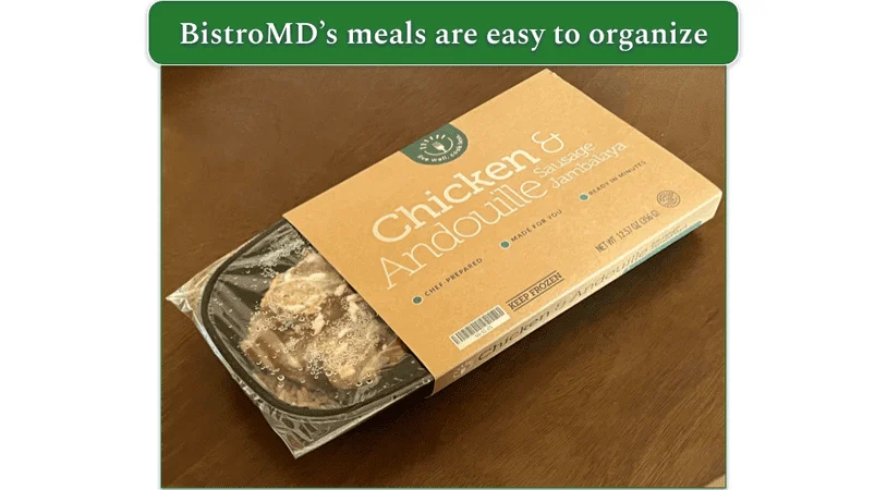 The packaging of BistroMD’s Chicken & Andouille Sausage Jambalaya