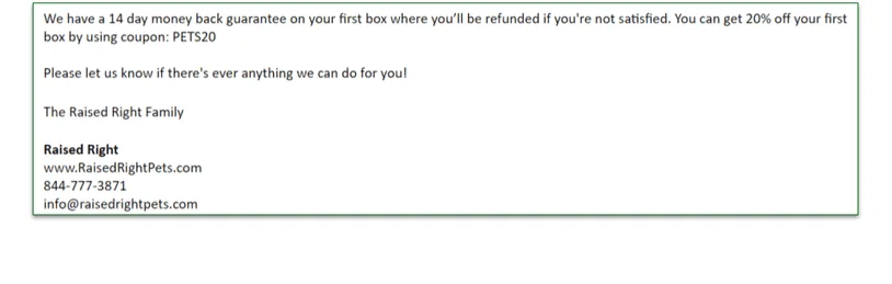 Coupon from Raised Right to the author for an additional discount on their next order.