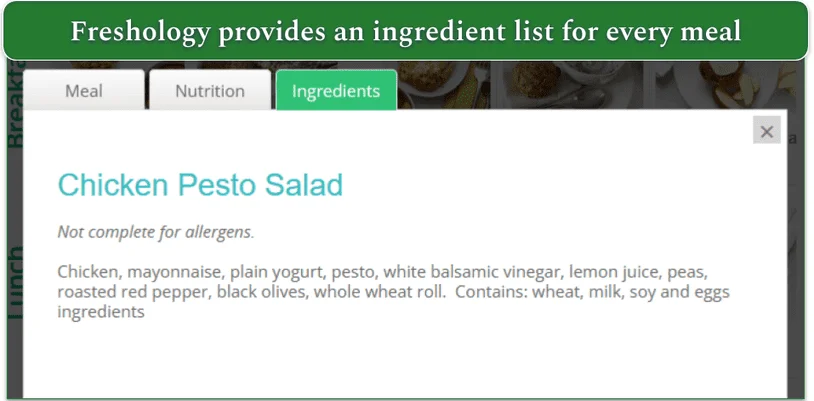 Freshology provides ingredient lists
