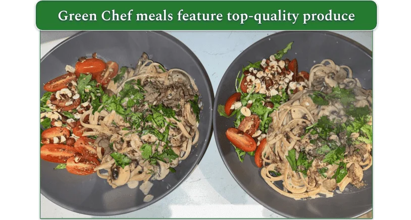 Two bowls of Green Chef’s Creamy Mushroom Truffle Linguine
