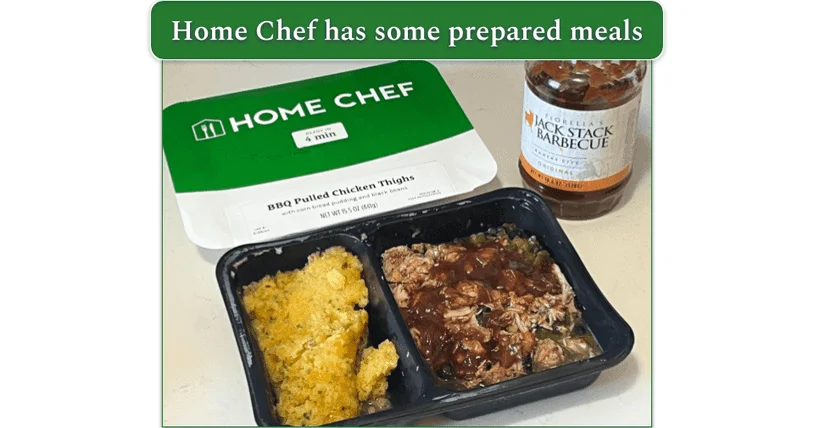 Home Chef's BBQ pulled chicken thighs served in the tray