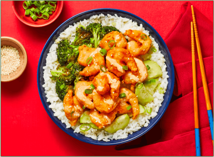 HelloFresh's Sweet Heat Shrimp Tempura Bowls with Sesame-Roasted Broccoli & Quick Pickles
