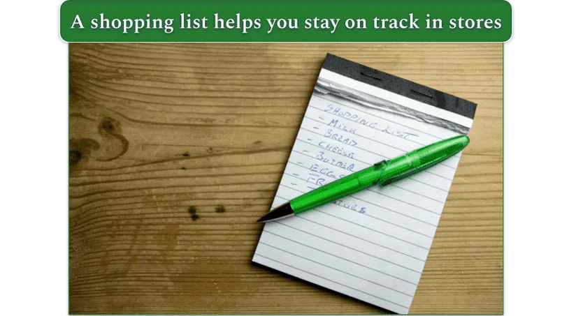  Written shopping list with a pen