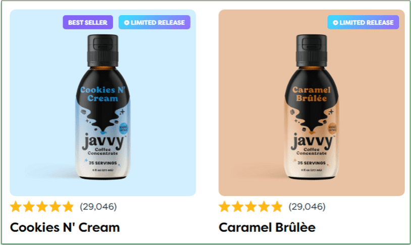 Javvy's Cookies N' Cream and Caramel Brulee blends