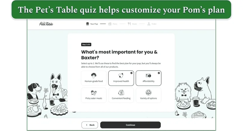 Screenshot of The Pets Table quiz step 3