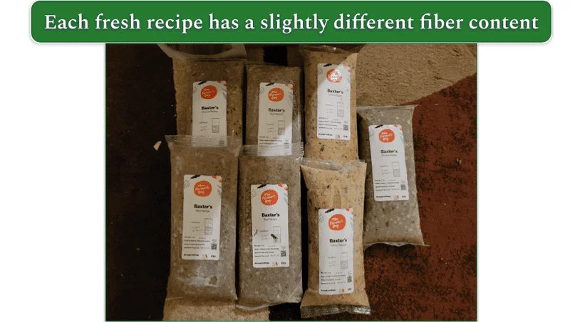 The Farmer’s Dog packaged meals labeled with Baxter’s name