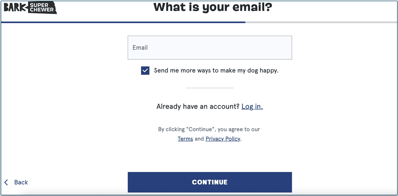 Screenshot of Bark Super Chewer's email request form