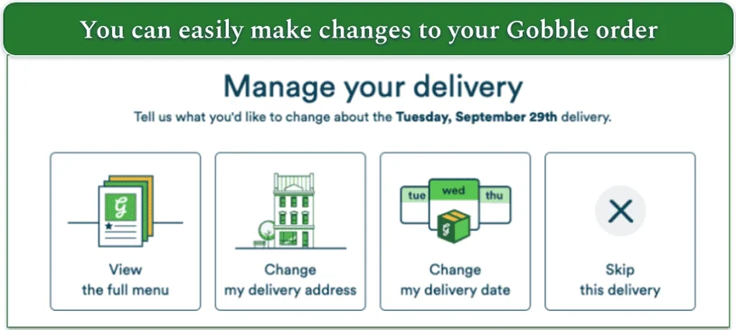 Screenshot of Gobble's "Manage your delivery" page