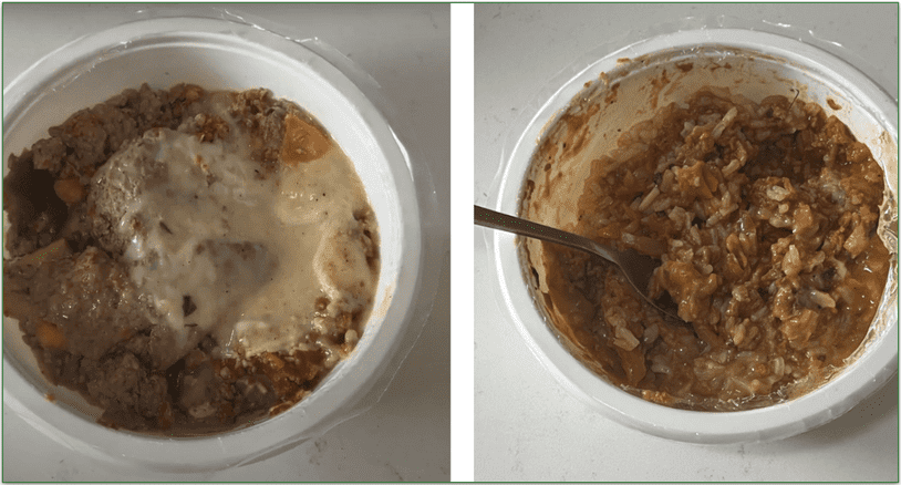 image of the Moussaka dish and the Sloppy Joe dish in plastic packaging