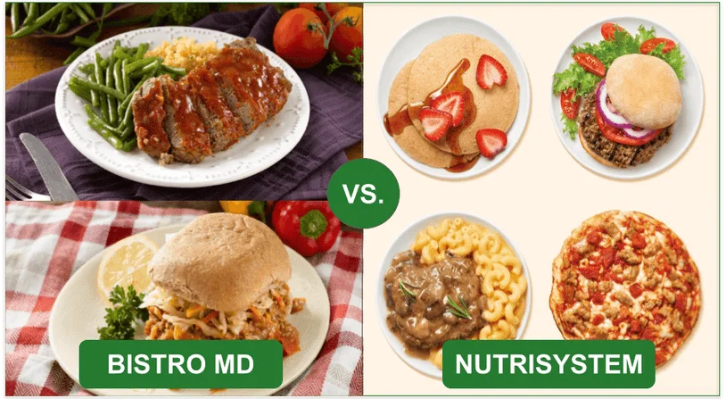 Comparison image of American dishes on BistroMD and Nutristystem's menu
