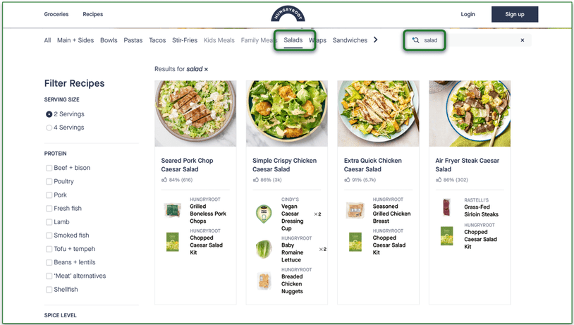 Hungryroot makes it easy to search for salad recipes