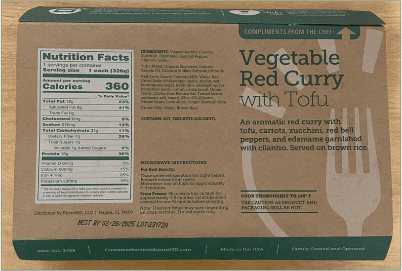 Image of the back of a BistroMD food container sleeve