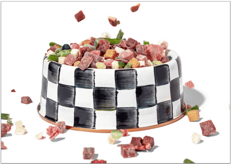 A bowl of food filled with Maev's crunchy cubes