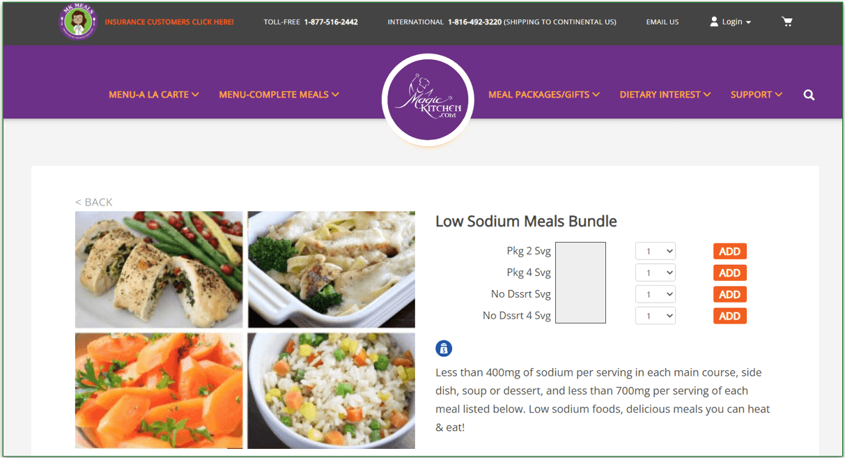 Screenshot of Magic Kitchen's Low Sodium Meals Bundle