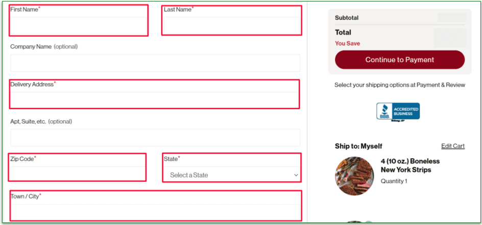 Shipping details page