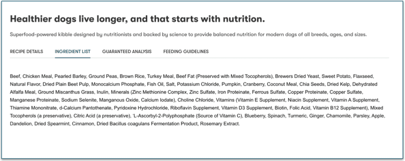 It's easy to find the full ingredients list