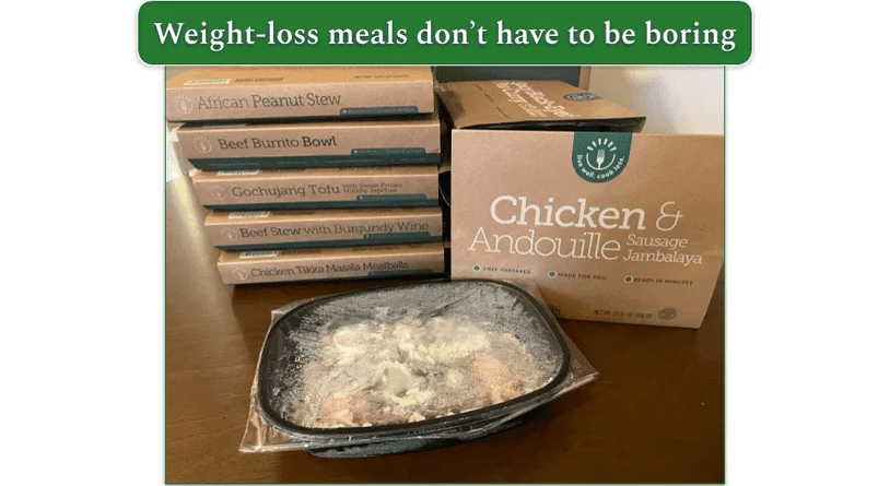 Image of our reviewers meals from BistroMD with Chicken Andouille clearly visible