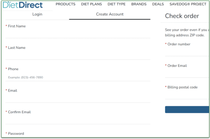 Creating a Diet Direct account