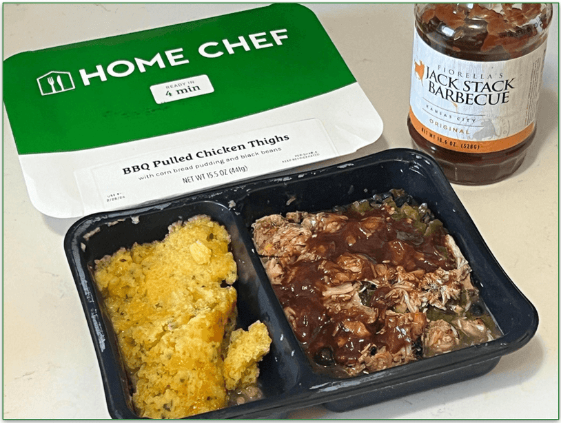 Home Chef's BBQ pulled chicken thighs served in the tray