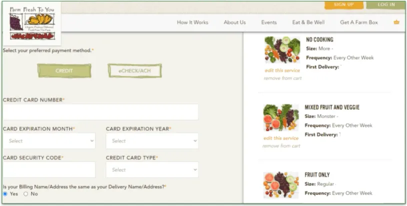 Farm Fresh to You's billing info