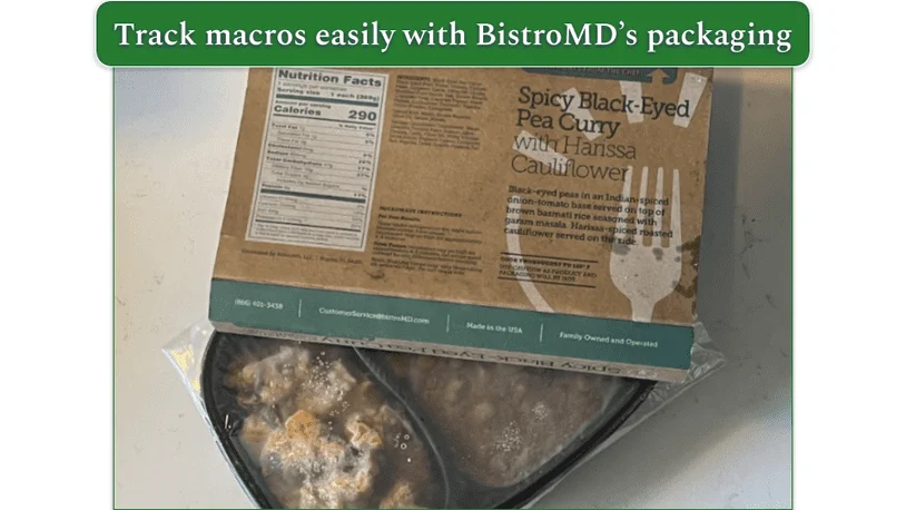 BistroMD's Spicy Black-Eyed Pea Curry with the nutrition facts on the cardboard sleeve